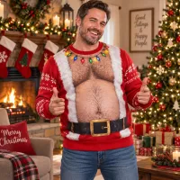 Santa Belly Ugly Christmas Sweater Men thumbnail 3
