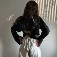 Korean Bandage Shirt Women Backless Chic Blouse thumbnail 6