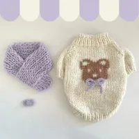 Beige Bear Bow Knit Dog Hoodie Sweater thumbnail 2