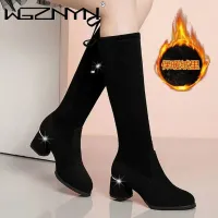 Black Suede Lace-Up Knee High Boots thumbnail 2