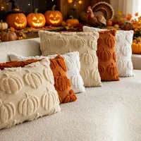 3D Plush Pumpkin Throw Pillow with Bow thumbnail 2