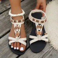 Flower Beaded Boho Roman Sandals thumbnail 2