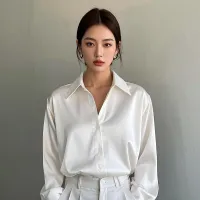 Korean Satin Slim Fit Blouse thumbnail 6