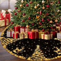 Black & Gold Glitter Christmas Tree Skirt thumbnail 1