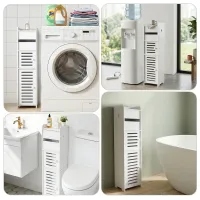 White Slim Bathroom Storage Cabinet thumbnail 4