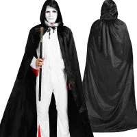 Hooded Witch Cape Cloak - Unisex Black Robe thumbnail 4