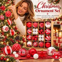 42 Pcs Red & White Christmas Ball Ornaments Set thumbnail 1