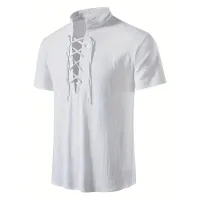 Men's Retro Cotton Linen V-Neck Shirt thumbnail 2