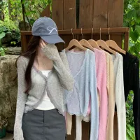 Lace Trim Ribbed Knit Crop Cardigan thumbnail 6