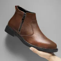 Men's Zippered Leather Chelsea Boots thumbnail 5