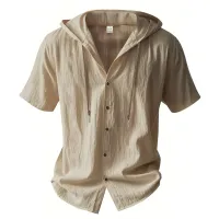 Cotton Linen Hooded Shirt thumbnail 4