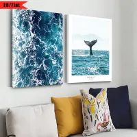 Minimalist Blue Whale Tail Canvas Art thumbnail 2