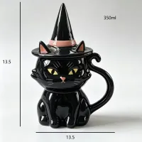 Black Cat Witch Hat Lid Halloween Mug thumbnail 6