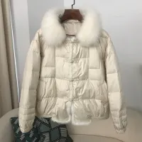 Fox Fur Collar White Down Puffer Jacket thumbnail 1