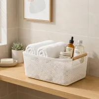 Stackable Mesh Storage Basket with Wooden Handle thumbnail 1