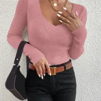 Women's V-Neck Rib Knit Pullover Sweater thumbnail 4
