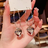 Gold Heart Drop Hoop Earrings thumbnail 2