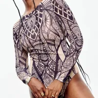 Printed Long Sleeve One-Piece Swimsuit thumbnail 1