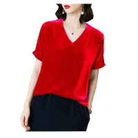 Silk Velvet V-neck T-shirt - Purple thumbnail 4