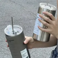 600ml Stainless Steel Thermos Cup with Straw thumbnail 5