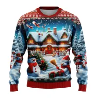 3D Snowman Santa Ugly Christmas Sweater thumbnail 2