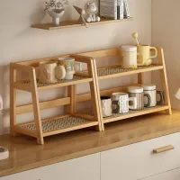 Wooden Rattan Storage Shelf Organizer thumbnail 1