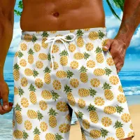 Men's 3D Pineapple Print Beach Shorts thumbnail 1