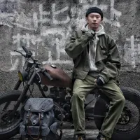 Maden Retro Green Canvas Bomber Jacket thumbnail 5