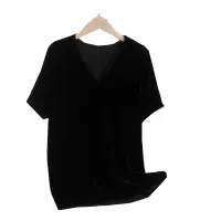 Silk Velvet V-neck T-shirt - Purple thumbnail 5