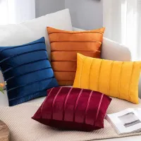 Fall Velvet Striped Throw Pillow Cover thumbnail 2