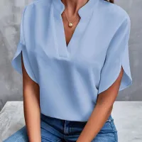 Women's V-Neck Chiffon Casual Blouse thumbnail 3