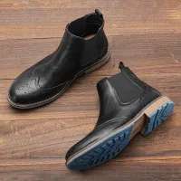 Brogue Chelsea Leather Boots Men thumbnail 1