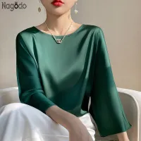 Plus Size Silk Satin O-Neck Blouse thumbnail 1