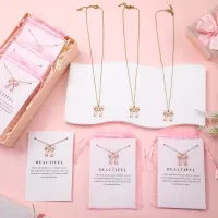 12-Piece Pink Enamel Bow Necklace Gift Set thumbnail 3