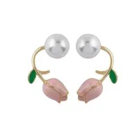 Pink Tulip Pearl Stud Earrings with Zircon thumbnail 6