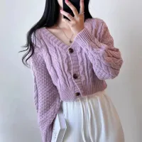 Cable Knit Crop Cardigan Sweater thumbnail 2