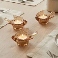 Amber Glass Bird Tealight Holders thumbnail 2