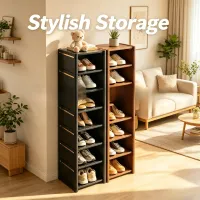 8-Tier Slim Black Shoe Rack Organizer thumbnail 1