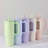 40 oz Insulated Tumbler with Handle Straw Double Wall Vacuum Leakproof Thermal Iced Travel Mug Hot Drink Coffee Cup with Lid thumbnail 1