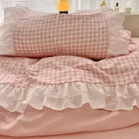 Pink Plaid 3-Piece Duvet Cover Set thumbnail 5