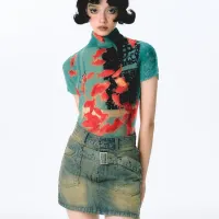Tie Dye Bodycon Crop Tops thumbnail 4