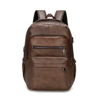 USB Charging Leather Laptop Backpack thumbnail 3