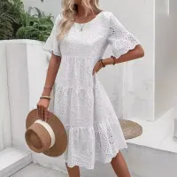 White Eyelet Embroidery Midi Dress thumbnail 4