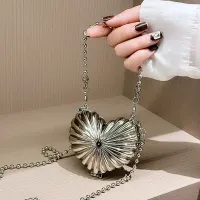 Golden Silver Heart Pattern Evening Clutch thumbnail 3