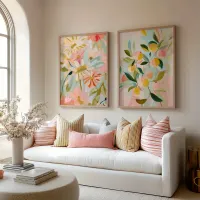 Boho Peach Floral Canvas Print Set thumbnail 2