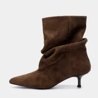 Pleated Suede Pointed Toe Ankle Boots thumbnail 3