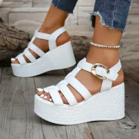 Summer Wedge Sandals Ankle Buckle thumbnail 1