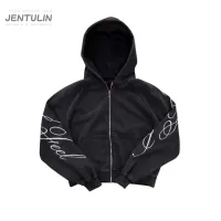 Black Y2K Oversized Zipper Hoodie thumbnail 5