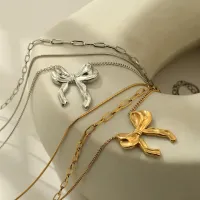 Gold Bow Pendant Necklace Set thumbnail 6