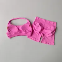 Peach Halter Yoga Bra & Shorts Set thumbnail 4